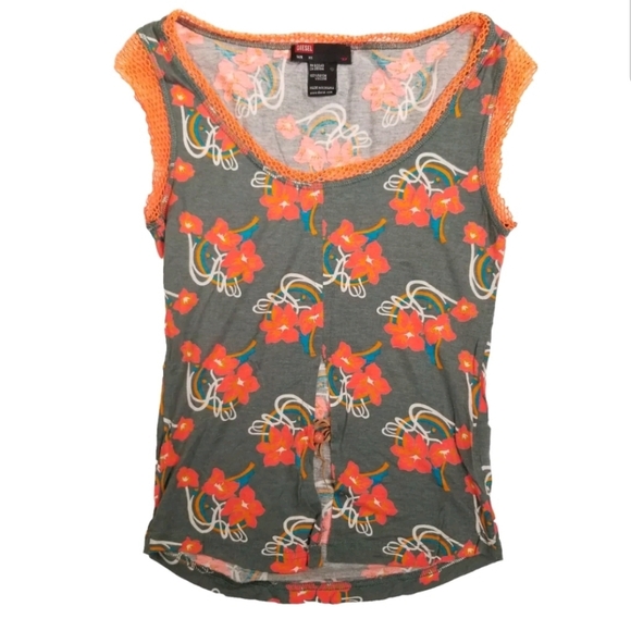 Diesel Women's Tank Top Floral Gray Orange Size XS - Picture 1 of 13